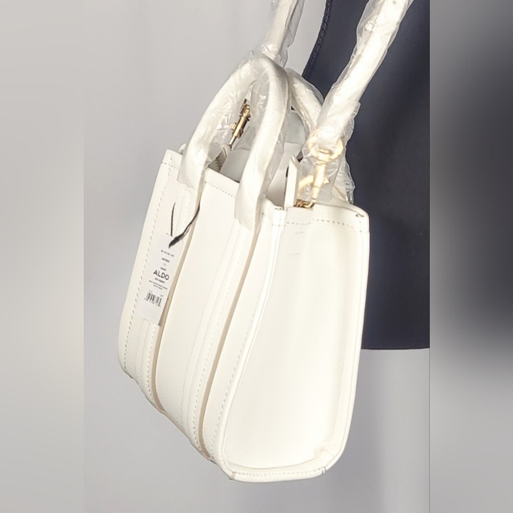 NWT ALDO White Satchel Handbag Crossbody Strap Gold Hardware Tote - Picture 4 of 8